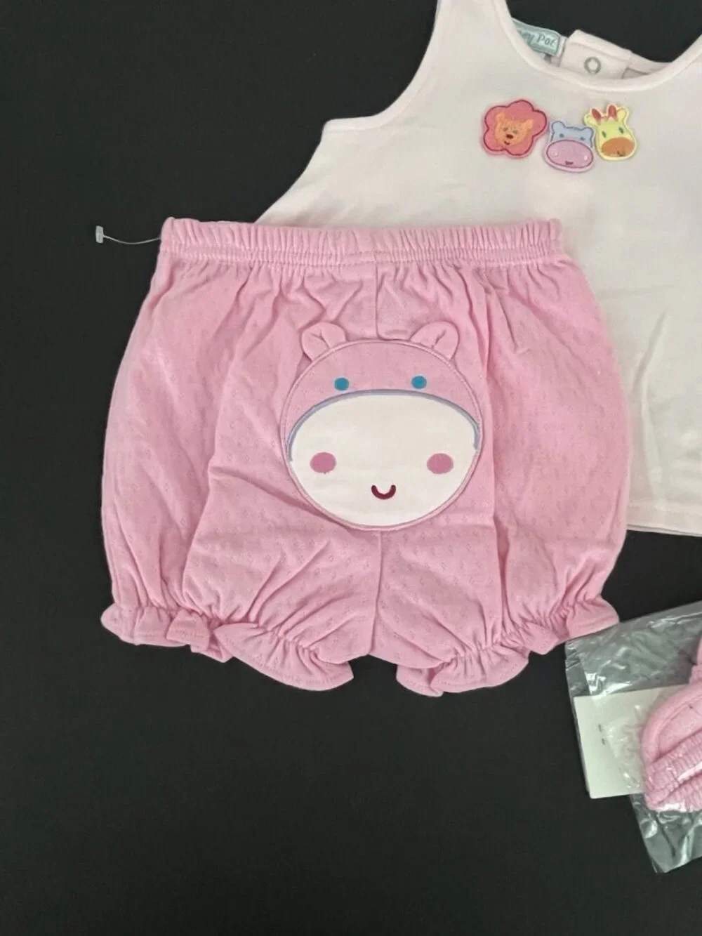 Honey Pot Baby Girl's 9 Months 2pc Outfit Top & Bloomer w/ Sandals Zoo Animals